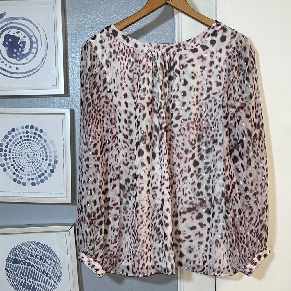 Talbots Pink and Grey Animal Print Blouse Women’s Petite Size LP